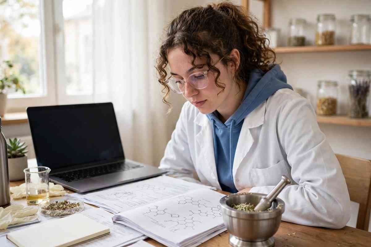 Pharmacy technician student studying during the pharmacy technician diploma course