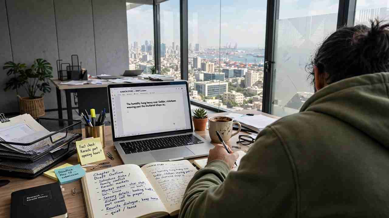 content writer jobs karachi – young writer working at office desk
